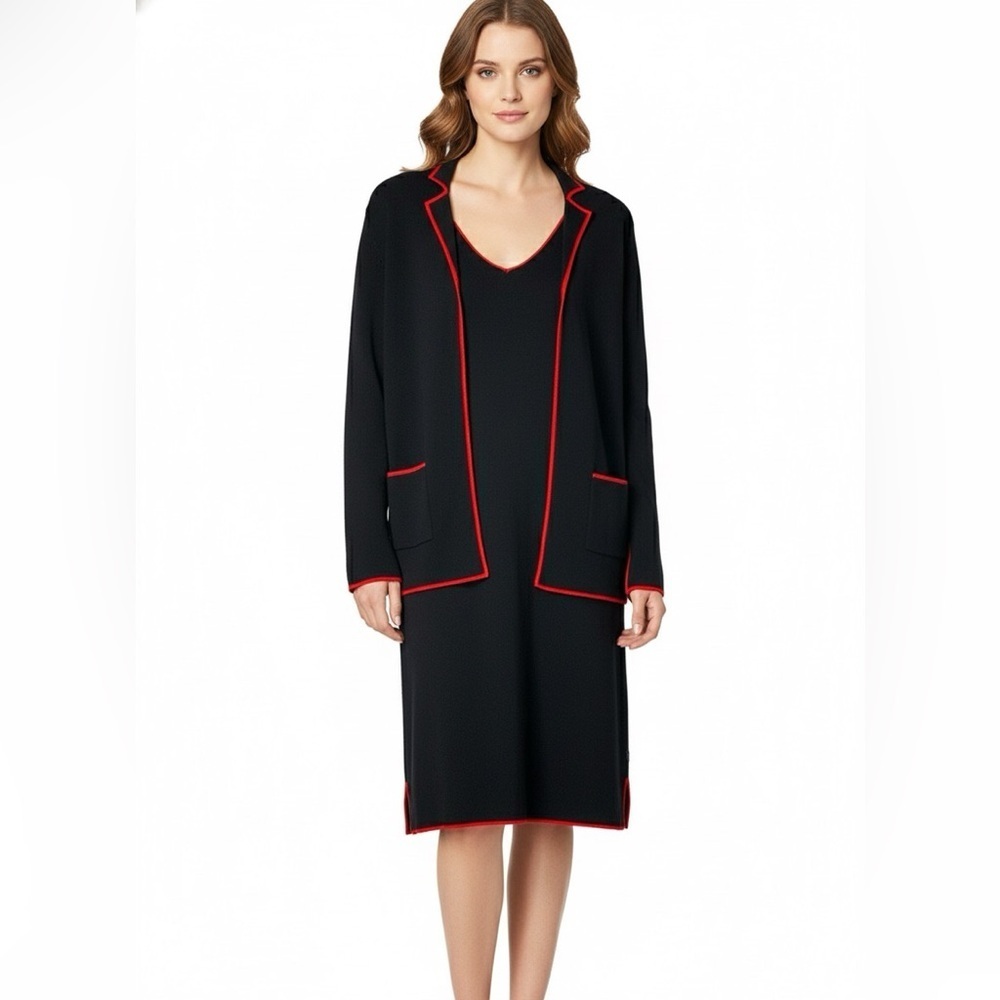 BISOU JEANS 2 Piece Rayon Nylon Knit Sleeveless Dress + Matching Sweater Blazer